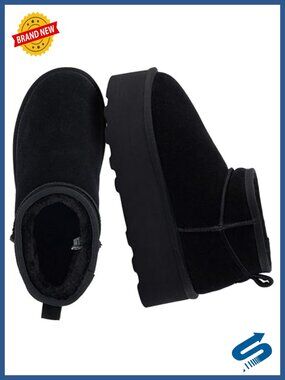Genuine Suede Platform Ankle Boots Faux Fur Lined Pull-On Booties